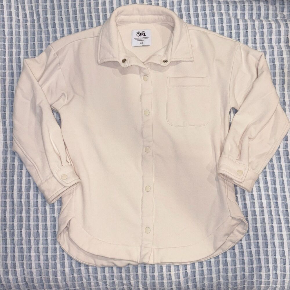 Athleta Girl Coaster Shacket Cream Fleece Snap Front Shirt Jacket L/12
